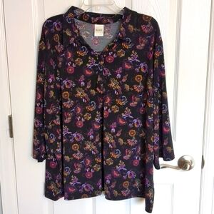 Blair Black Paisley V Neck Floral Blouse - 3X